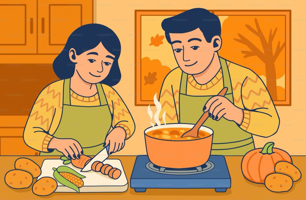 Filipino family cooking and spending time together without relying on modern conveniences