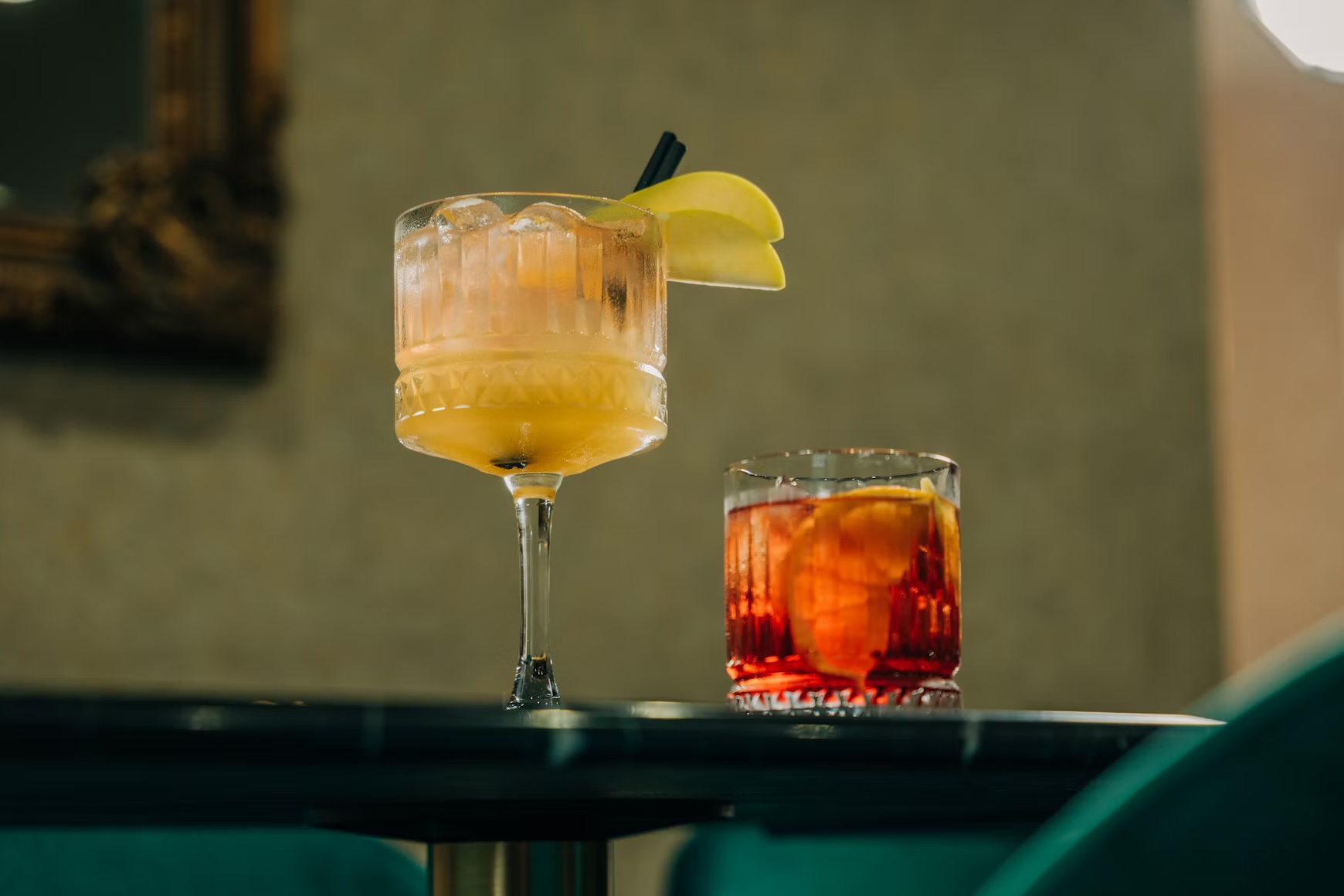 Alcoholic and non-alcoholic drinks placed side by side